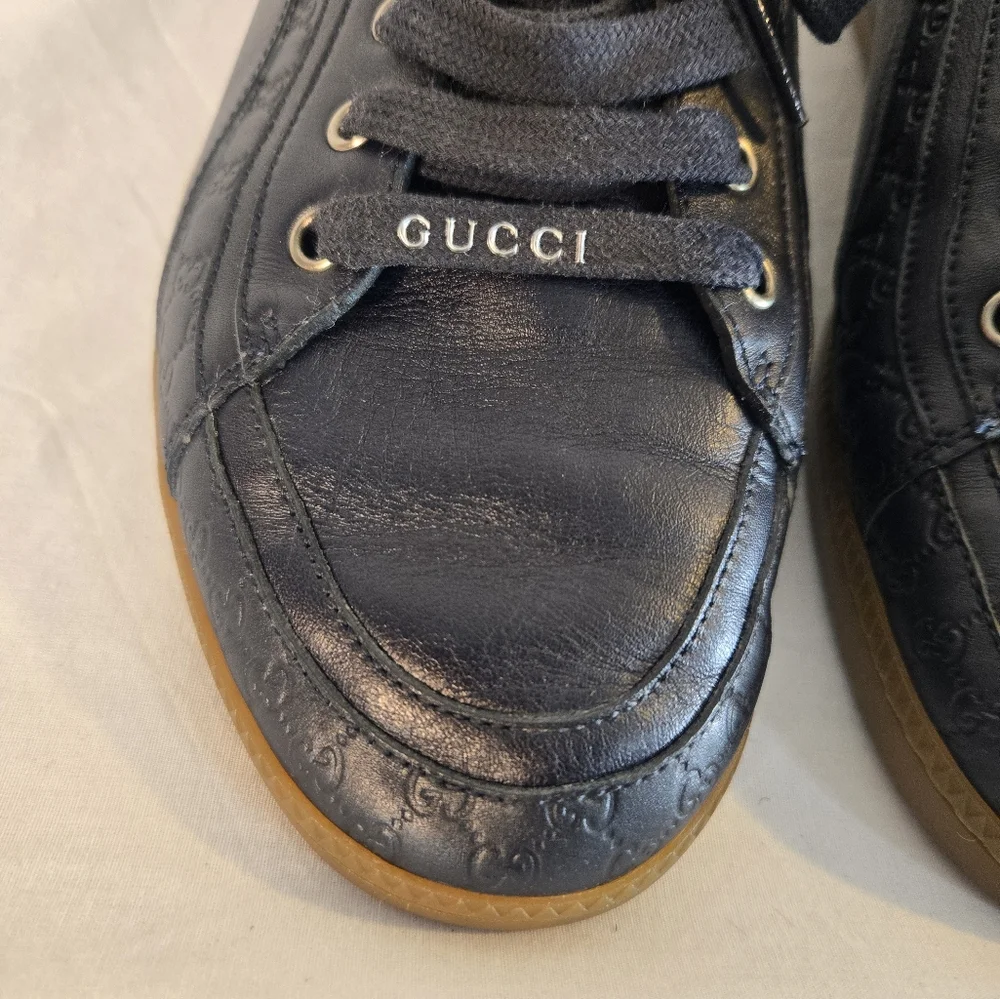 Gucci Men's Size 8C Blue Leather Logo Low Top Trainer Sneakers Shoes EUC - Picture 3 of 8